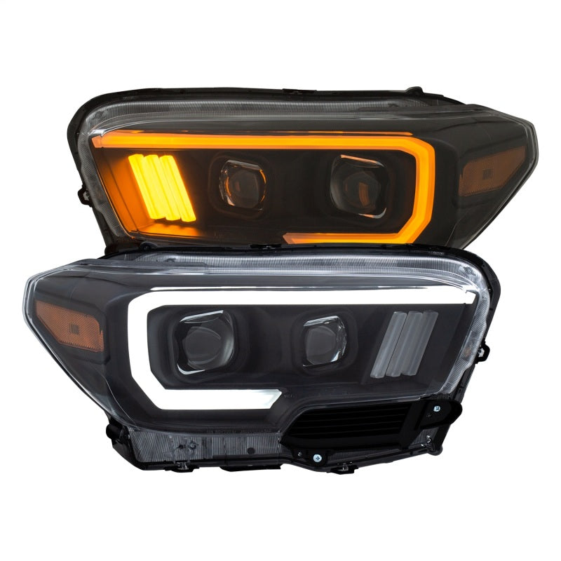 ANZO 2016-2017 Toyota Tacoma Projector Headlights w/ Plank Style Switchback Black w/ Amber