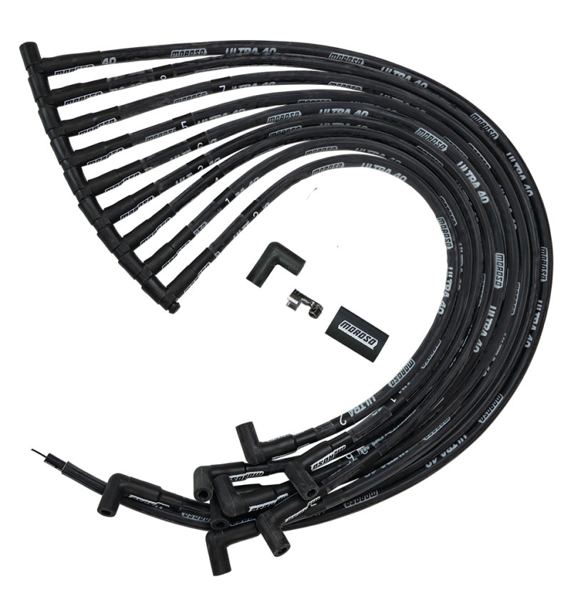 Moroso Chevrolet Big Block (w/Jesel) Ignition Wire Set - Ultra 40 - Sleeved - 90 Degree - Black