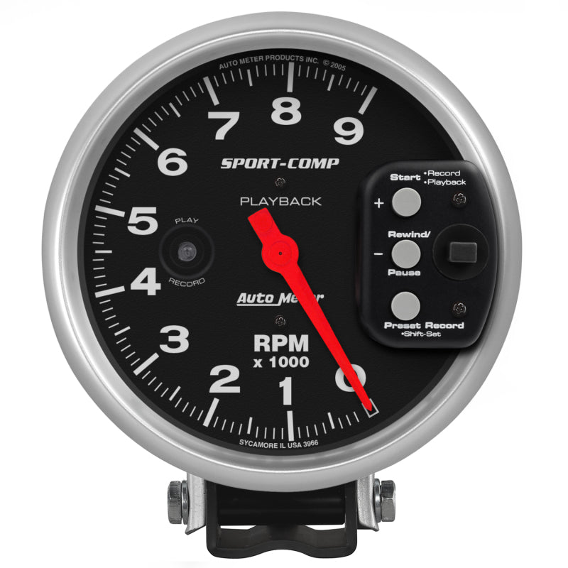 Autometer Sport-Comp 5 inch 9000 RPM Pedestal Mount Tachometer w/ RPM Playback