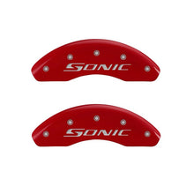 Load image into Gallery viewer, MGP Front set 2 Caliper Covers Engraved Front Sonic Red finish silver ch