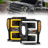 ANZO 17-19 Ford F-250/350/450 SD (w/o Factory LED) LED Proj Headlights w/Light Bar Switchback Blk