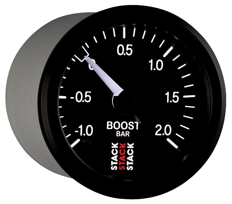 Autometer Stack 52mm -1 to +2 Bar T-Fitting 0.187in Barb (M) Mechanical Boost Pressure Gauge - Black