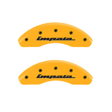 Load image into Gallery viewer, MGP 4 Caliper Covers Engraved Front &amp; Rear Impala Yellow Finish Black Char 2002 Chevrolet Impala