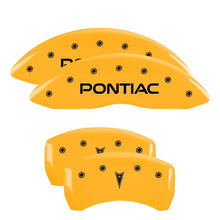 Load image into Gallery viewer, MGP 4 Caliper Covers Engraved Front Pontiac Rear Arrow Yellow Finish Blk Char 2001 Pontiac Firebird