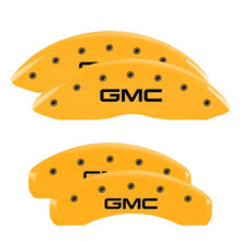 Load image into Gallery viewer, MGP 4 Caliper Covers Engraved Front &amp; Rear GMC Yellow Finish Black Char 2008 GMC Envoy