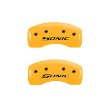 Load image into Gallery viewer, MGP 4 Caliper Covers Engraved Front &amp; Rear Sonic Yellow finish black ch