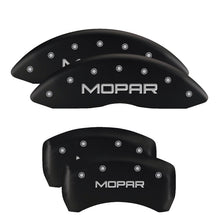 Load image into Gallery viewer, MGP 4 Caliper Covers Engraved Front &amp; Rear MOPAR Black finish silver ch