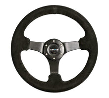 Load image into Gallery viewer, NRG Reinforced Steering Wheel (330mm / 3in Deep) Blk Suede w/Criss Cross Stitch w/Blk 3-Spoke Center