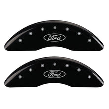 Load image into Gallery viewer, MGP 4 Caliper Covers Engraved Front &amp; Rear Oval logo/Ford Black finish silver ch