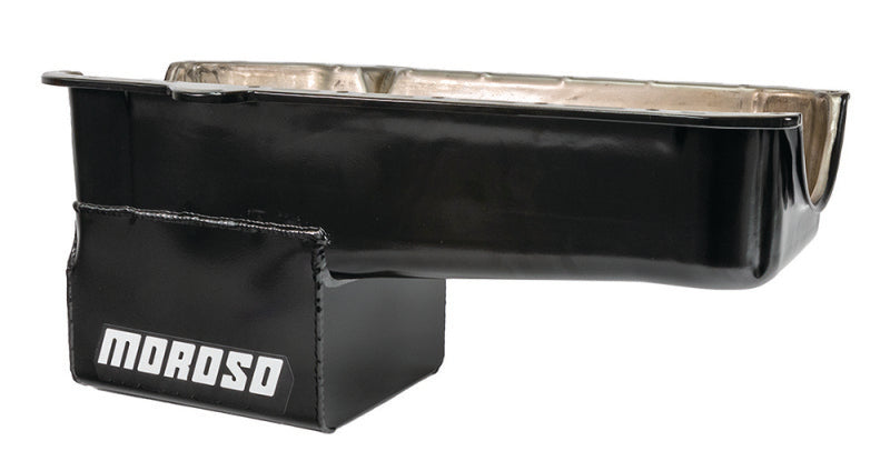 Moroso Pre-80 Chevrolet Small Block (w/Driver Side Dipstick) Wet Sump 7qt 9.5in Steel Oil Pan - Blk