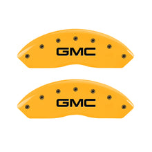 Load image into Gallery viewer, MGP 4 Caliper Covers Engraved Front &amp; Rear GMC Yellow Finish Black Char 2019 GMC Arcadia