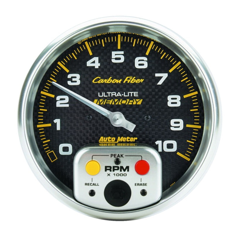 AutoMeter Gauge Tachometer 5in. 10K RPM In-Dash W/ Peak Memory Carbon Fiber