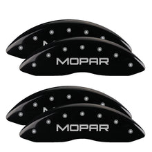 Load image into Gallery viewer, MGP 4 Caliper Covers Engraved Front &amp; Rear MOPAR Black finish silver ch