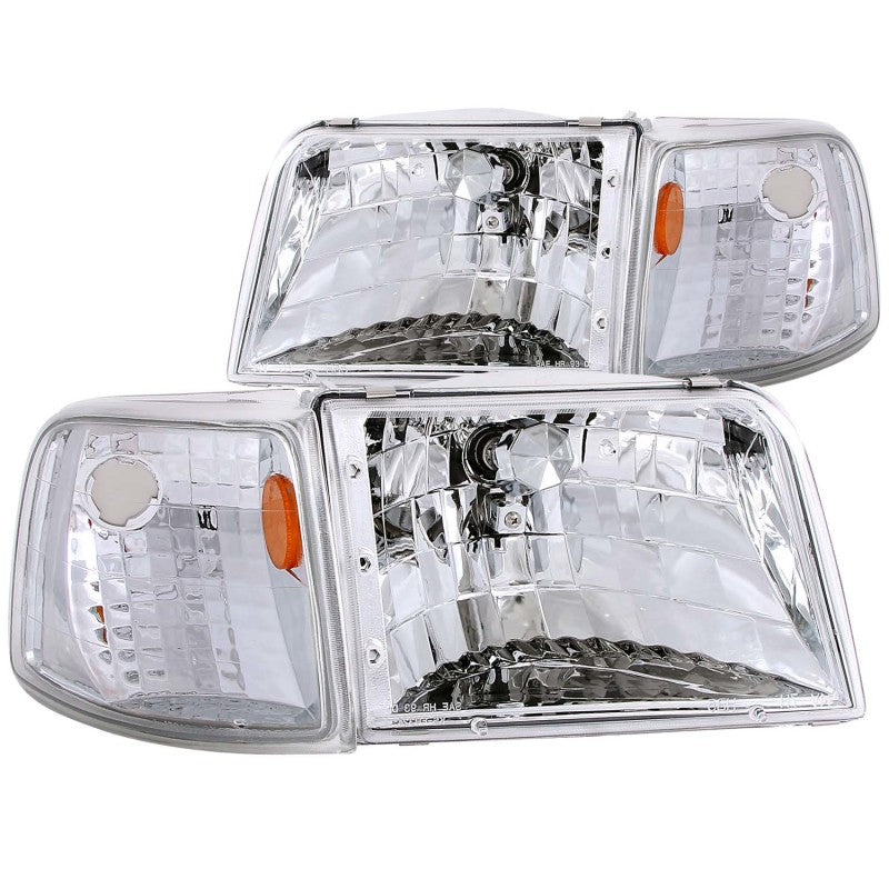 ANZO 1993-1997 Ford Ranger Crystal Headlights Chrome w/ Corner Lights 2pc