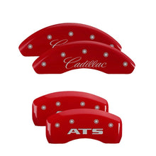 Load image into Gallery viewer, MGP 4 Caliper Covers Engraved Front Cursive/Cadillac Engraved Rear CTS Red finish silver ch