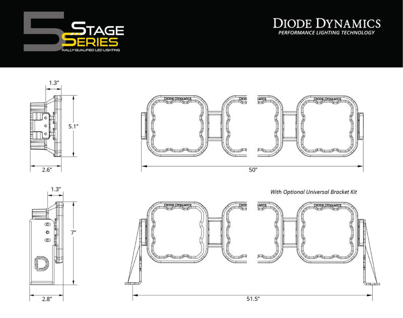 Diode Dynamics Jeep JL SS5 Sport CrossLink Windshield - White Combo Lightbar Kit