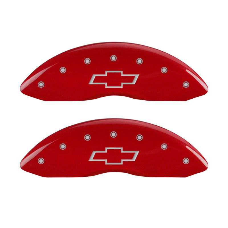 MGP 4 Caliper Covers Engraved Front & Rear Bowtie Red Finish Silver Char 2014 Chevrolet Express 2500