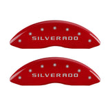 MGP Front set 2 Caliper Covers Engraved Front Silverado Red finish silver ch