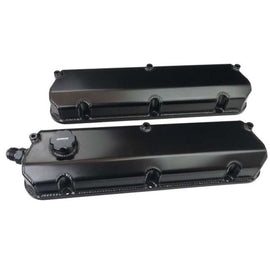 Moroso Ford 302/351W 2-3/4in Tall Aluminum Valve Covers - Black (w/-12AN Vac Fitting & Oil Fill)