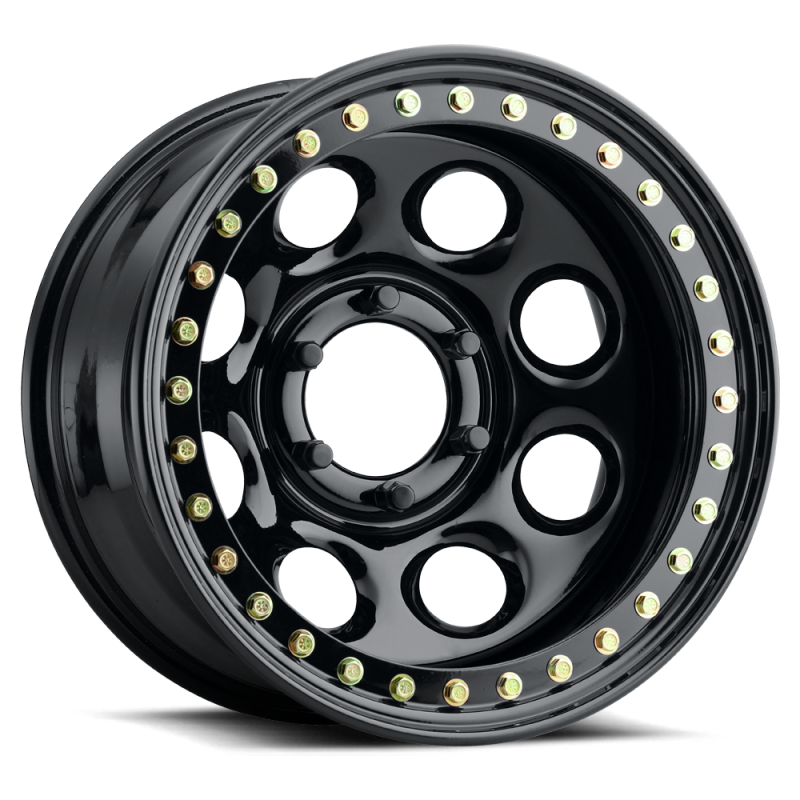 Raceline RT81 Rock 8 15x10in / 5x114.3 BP / -44mm Offset / 83.82mm Bore - Gloss Black Beadlock Wheel