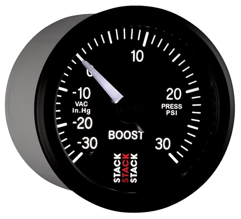 Autometer Stack 52mm -30INHG to +30 PSI (Incl T-Fitting) Pro Stepper Motor Boost Press Gauge - Black