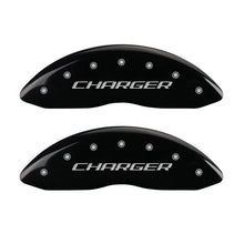 Load image into Gallery viewer, MGP 4 Caliper Covers Engraved Front &amp; Rear Block/Charger Black finish silver ch