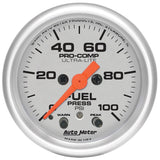 Autometer Ultra-Lite 52mm 0-100 PSI Fuel Pressure w/ Peak Memory Warning Gauge