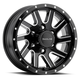 Raceline 820M Twisted 15x6in / 6x139.7 BP / 0mm Offset / 4.25mm Bore - Black & Machined Wheel