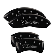 Load image into Gallery viewer, MGP 4 Caliper Covers Engraved Front Cursive/Cadillac Engraved Rear CTS Black finish silver ch