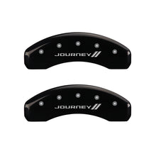 Load image into Gallery viewer, MGP 4 Caliper Covers Engraved Front &amp; Rear With stripes/Journey Black finish silver ch