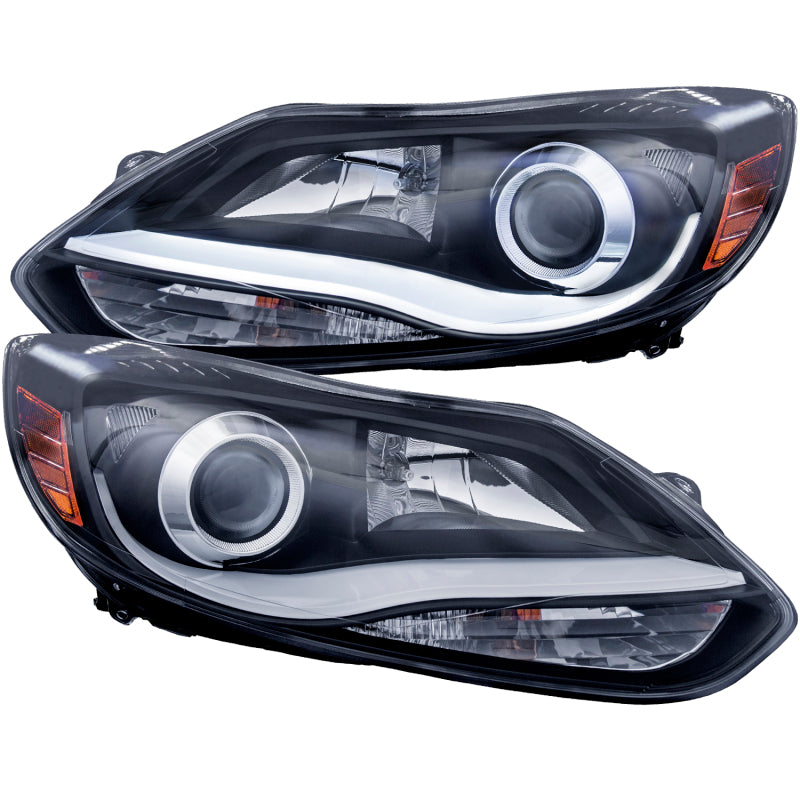 ANZO 2012-2014 Ford Focus Projector Headlights w/ Plank Style Design Black