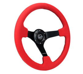 NRG Reinforced Steering Wheel (350mm/3in. Deep) Matte Black Spoke/ Red Alcantara w/ Black Stitching