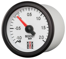 Load image into Gallery viewer, Autometer Stack 52mm -1 to +2 Bar T-Fitting 0.187in Barb (M) Mechanical Boost Pressure Gauge - White