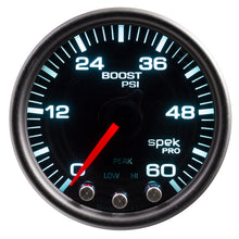 Load image into Gallery viewer, Autometer Spek-Pro Gauge Boost 2 1/16in 60psi Stepper Motor W/Peak &amp; Warn Blk/Smoke/Black