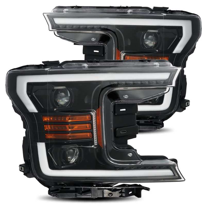 AlphaRex 18-19 Ford F-150 PRO-Series Proj Headlights Plank Style Gloss Blk w/Activ Light/Seq Signal