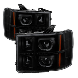 xTune GMC Sierra 2500/3500HD 07-13 Projector Headlights LED Halo- Black Smoked PRO-JH-GSIE07-CFB-BSM
