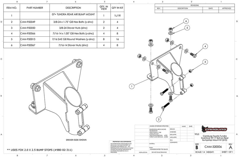 Camburg 07-21 Toyota Tundra 2wd/4wd Bolt-on Rear FOX 2.0 Bump Stop Mount Kit (S/O)