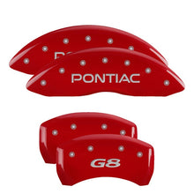 Load image into Gallery viewer, MGP 4 Caliper Covers Engraved Front Pontiac Engraved Rear G8 Red finish silver ch