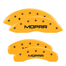 Load image into Gallery viewer, MGP 4 Caliper Covers Engraved Front &amp; Rear MOPAR Yellow finish black ch