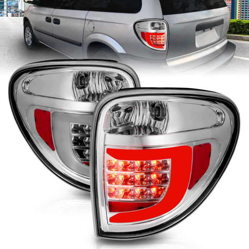 ANZO 2004-2007 Dodge Grand Caravan LED Tail Lights w/ Light Bar Chrome Housing Clear Lens