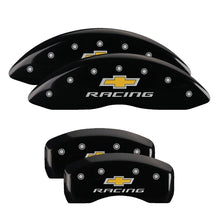 Load image into Gallery viewer, MGP 4 Caliper Covers Engraved Front &amp; Rear With stripes/Dart Yellow finish black ch