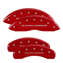 Load image into Gallery viewer, MGP 4 Caliper Covers Engraved Front &amp; Rear Explorer Red finish silver ch