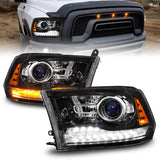 ANZO 09-18 Dodge 1500-3500 LED Plank Style Headlights w/Switchback+Sequential Hyper Black (OE Style)
