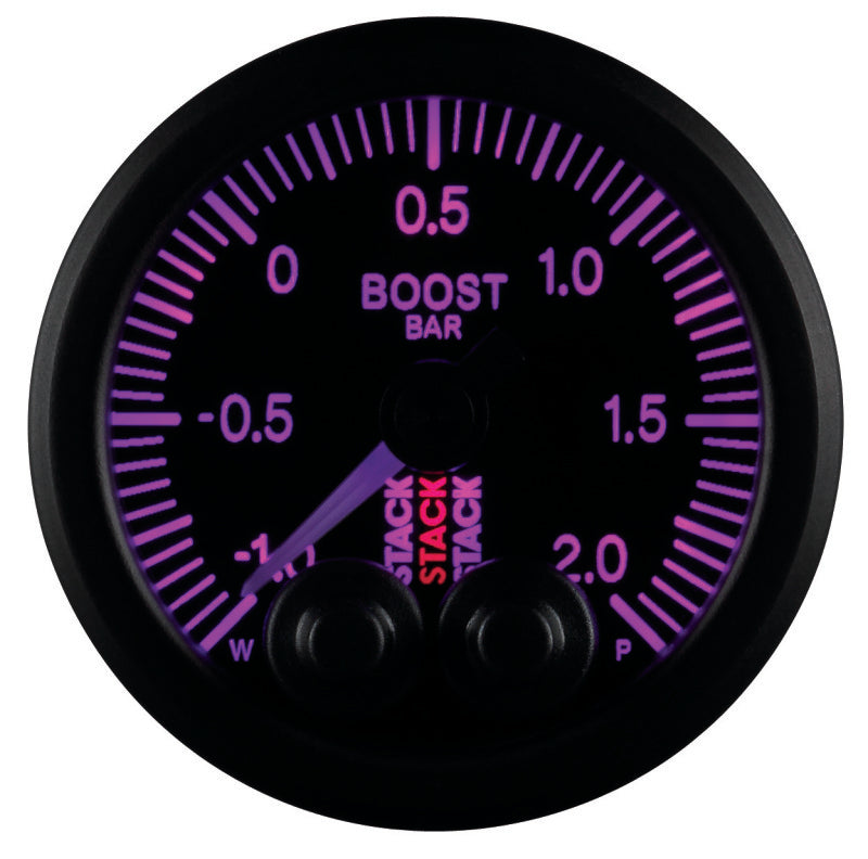 Autometer Stack 52mm -1 to +2 Bar (Incl T-Fitting) Pro-Control Boost Pressure Gauge - Black