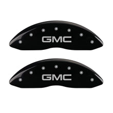 Load image into Gallery viewer, MGP 4 Caliper Covers Engraved Front &amp; Rear GMC Black Finish Silver Char 2009 GMC Savana 2500