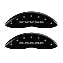 Load image into Gallery viewer, MGP 4 Caliper Covers Engraved Front &amp; Rear With out stripes/Dodge Black finish silver ch