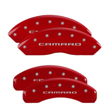 Load image into Gallery viewer, MGP 4 Caliper Covers Engraved Front &amp; Rear Gen 5/Camaro Red finish silver ch