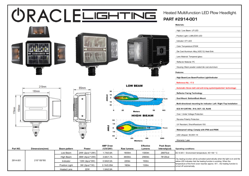 Oracle Lighting Multifunction LED Plow Headlight with Heated Lens 5700K SEE WARRANTY