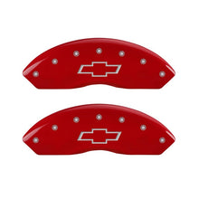 Load image into Gallery viewer, MGP Front set 2 Caliper Covers Engraved Front Bowtie Red finish silver ch