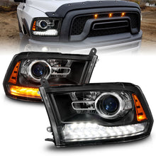 Load image into Gallery viewer, ANZO 09-18 Dodge Ram 1500/2500/3500 LED Plank Style Headlights Switchback + Sequential - Matte Black